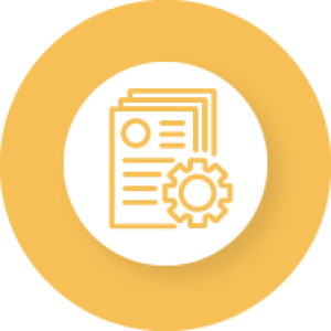 XS-CompliaceandAdmin-IconXS Yellow Circle with white circle and yellow paper and cog icon.